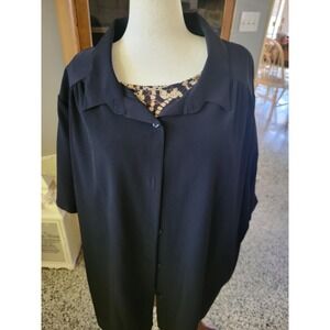 Maggie Barnes Womens 4X Floral Print Tank Top Black Button Down Top Set